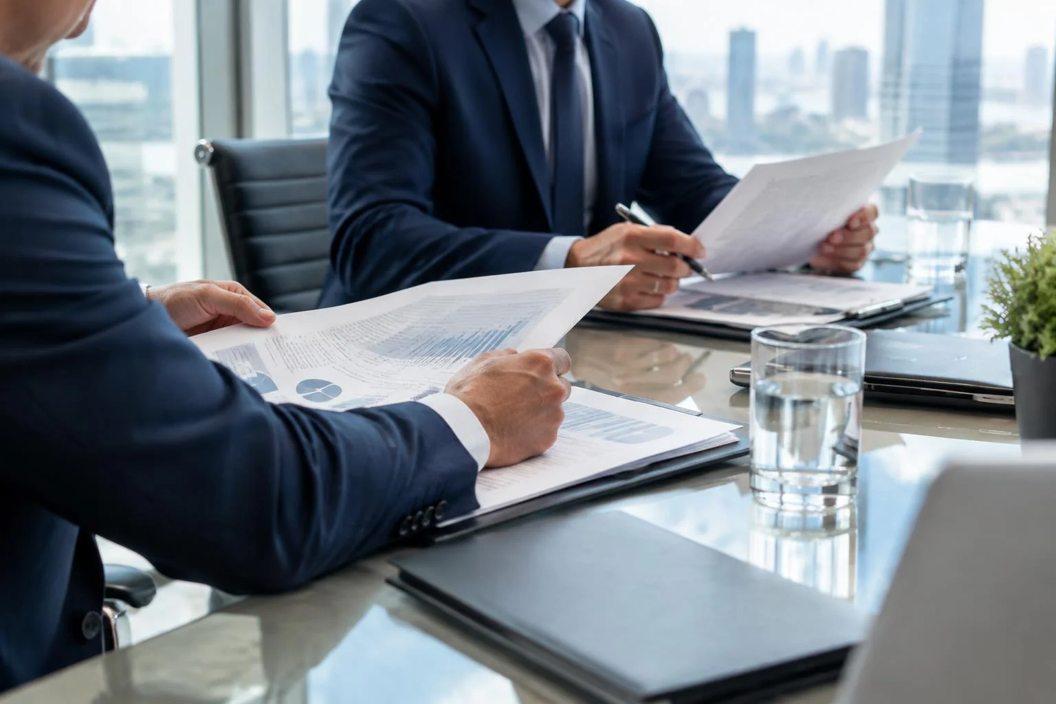 Illustrative professional discussion reviewing financial documents, not Dominion staff